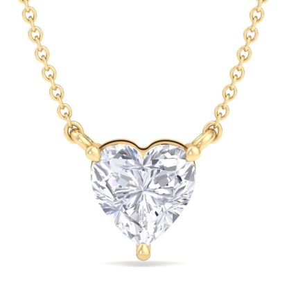 1 Carat Heart Shape Lab Grown Diamond Solitaire Necklace In 14 Karat Yellow Gold