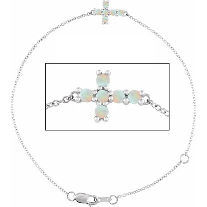 Opal Bracelet With Sideways Cross In Sterling Silver, 7 1/2 Inches