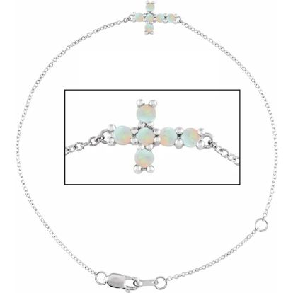 Opal Bracelet With Sideways Cross In 14K White Gold, 7 1/2 Inches