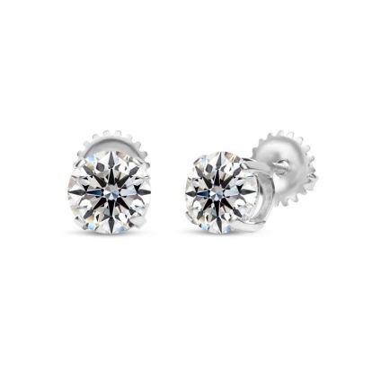 1 Carat Lab Grown Diamond Earrings In 14 Karat White Gold, Basket Setting