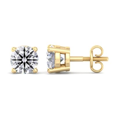 1 1/2 Carat Lab Grown Diamond Earrings In 14 Karat Yellow Gold, Basket Setting