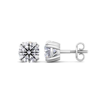 1 Carat Lab Grown Diamond Earrings In 14 Karat White Gold, Double Prong Setting