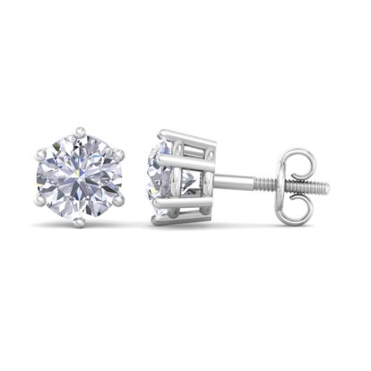 1 Carat Lab Grown Diamond Earrings In 14 Karat White Gold, 6-Prong Setting