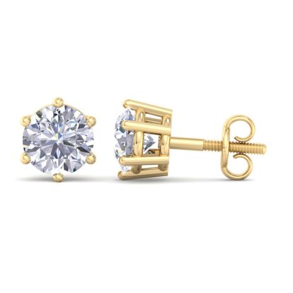 1 1/2 Carat Lab Grown Diamond Earrings In 14 Karat Yellow Gold, 6-Prong Setting