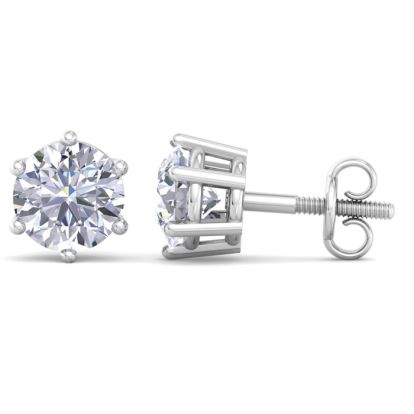 3 Carat Lab Grown Diamond Earrings In 14 Karat White Gold, 6-Prong Setting