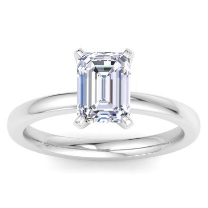 2 Carat Emerald Cut Lab Grown Diamond Ring In 14K White Gold, Solitaire