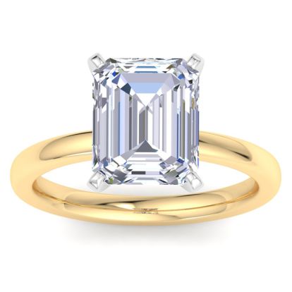 4 Carat Emerald Cut Lab Grown Diamond Ring In 14K Yellow Gold, Solitaire