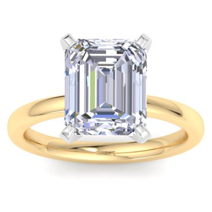 5 Carat Emerald Cut Lab Grown Diamond Ring In 14K Yellow Gold, Solitaire