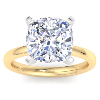 5 Carat Cushion Cut Lab Grown Diamond Ring In 14K Yellow Gold, Solitaire
