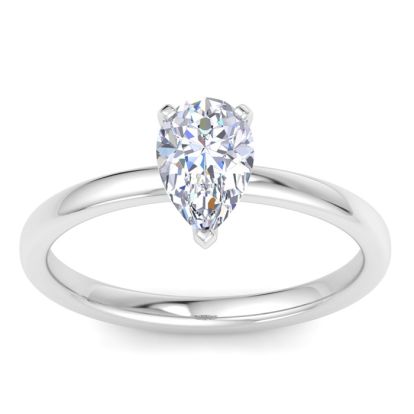 1 Carat Pear Shape Lab Grown Diamond Ring In 14K White Gold, Solitaire