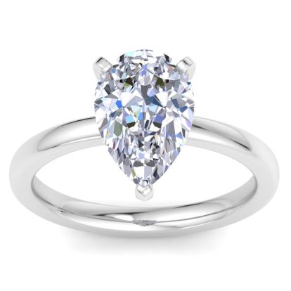 3 Carat Pear Shape Lab Grown Diamond Ring In 14K White Gold, Solitaire