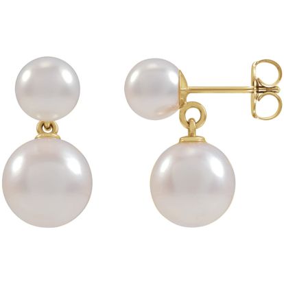 Pearl Drop Earrings With 4-6MM Akoya Pearls In 14 Karat Yellow Gold, 1/2 Inch