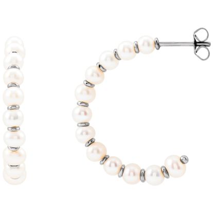 Pearl Drop Earrings With 4MM Freshwater Cultured Pearls In 14 Karat White Gold, 1 Inch