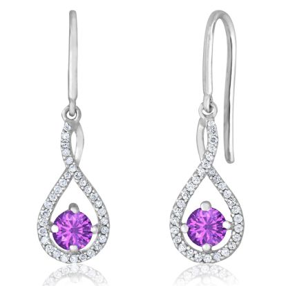 3/4 Carat Round Shape Amethyst and Halo Diamond Drop Earrings In Sterling Silver 