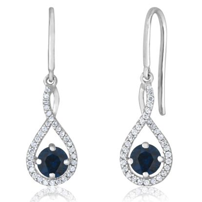 3/4 Carat Round Shape Sapphire and Halo Diamond Drop Earrings In Sterling Silver 