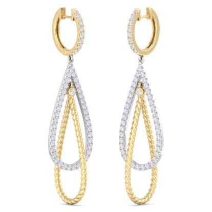 2 Carat Diamond Hoop Earrings In 14 Karat Two Tone Gold, 2 1/2 Inches