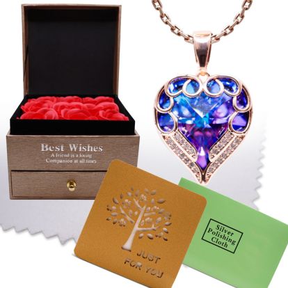 1/2 Dozen InfiniLove Roses In Giftable Box With Crystal Alexandrite Heart Necklace and Polishing Cloth