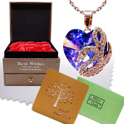 1/2 Dozen InfiniLove Roses In Giftable Box With Crystal Alexandrite Heart Necklace and Polishing Cloth