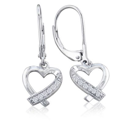 Diamond Heart Earrings in Sterling Silver
