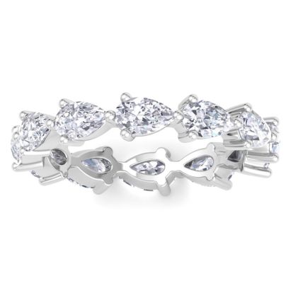 2 3/4 Carat Pear Shape Lab Grown Diamond Eternity Ring In 14 Karat White Gold, Ring Size 6