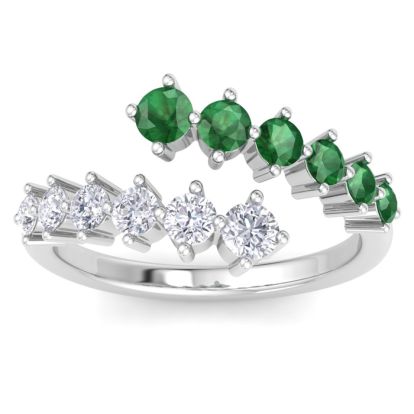 1 Carat Diamond and Emerald Wrap Ring In 14 Karat White Gold