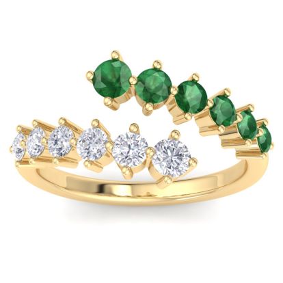 1 Carat Diamond and Emerald Wrap Ring In 14 Karat Yellow Gold