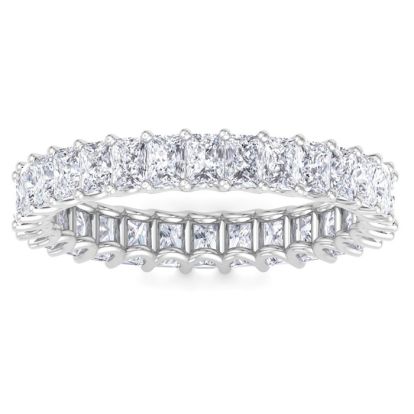 3 3/4 Carat Princess Cut Lab Grown Diamond Eternity Ring In 14 Karat White Gold, Ring Size 9