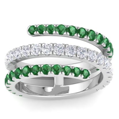 1 1/2 Carat Diamond and Emerald Wrap Ring In 14 Karat White Gold
