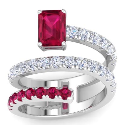 1 3/4 Carat Lab Grown Diamond and Ruby Wrap Ring In 14 Karat White Gold