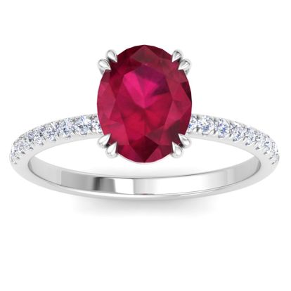 2 1/5 Carat Lab Grown Diamond and Ruby Engagement Ring In 14 Karat White Gold