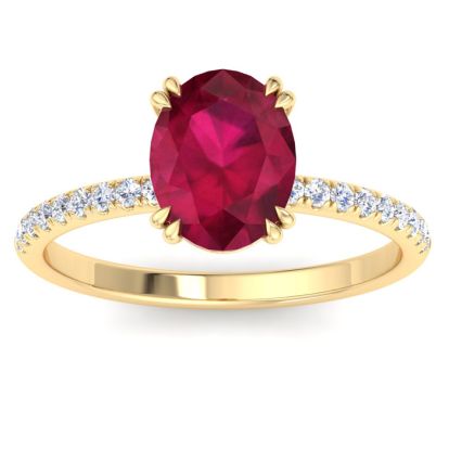 2 1/5 Carat Lab Grown Diamond and Ruby Engagement Ring In 14 Karat Yellow Gold
