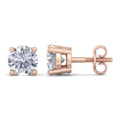 2 Carat Lab Grown Diamond Earrings In 14 Karat Rose Gold, Basket Setting