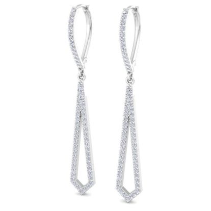 1 Carat Lab Grown Diamond Drop Earrings In 14 Karat White Gold, 2 Inches