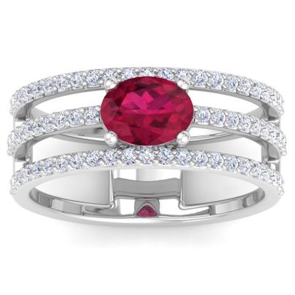 1 1/2 Carat Lab Grown Diamond and Ruby Wrap Ring In 14 Karat White Gold