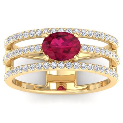 1 1/2 Carat Lab Grown Diamond and Ruby Wrap Ring In 14 Karat Yellow Gold