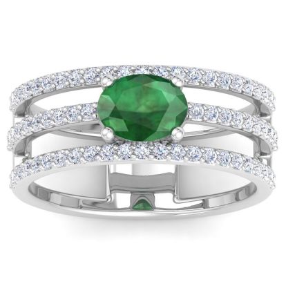 1 1/2 Carat Lab Grown Diamond and Emerald Wrap Ring In 14 Karat White Gold
