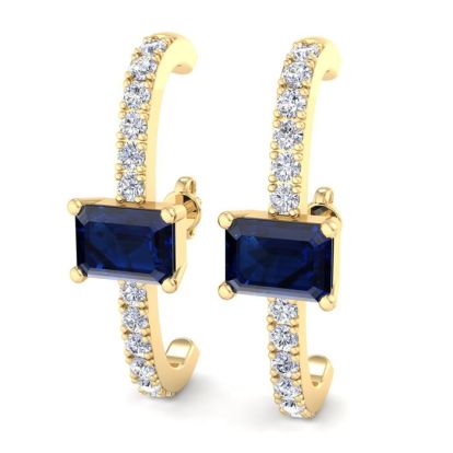2 1/2 Carat Sapphire and Lab Grown Diamond Hoop Earrings In 14 Karat Yellow Gold
