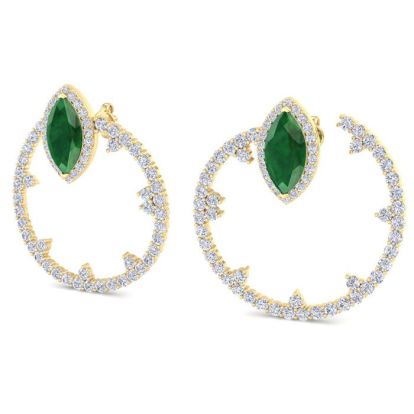 6 Carat Emerald and Lab Grown Diamond Hoop Earrings In 14 Karat Yellow Gold