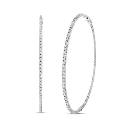 HUGE 2 Carat Lab Grown Diamond Hoop Earrings In 14K White Gold, 2 1/4 Inches