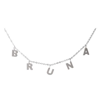 Bruna Name Necklace In White Gold Overlay, 8MM - 16 Inch Chain