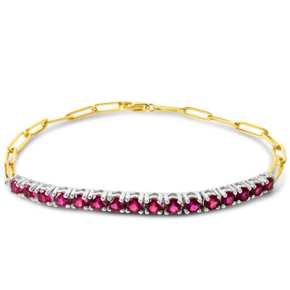 1 1/2 Carat Ruby Tennis Bracelet On 14 Karat Yellow Gold Paperclip Chain, 7 Inches