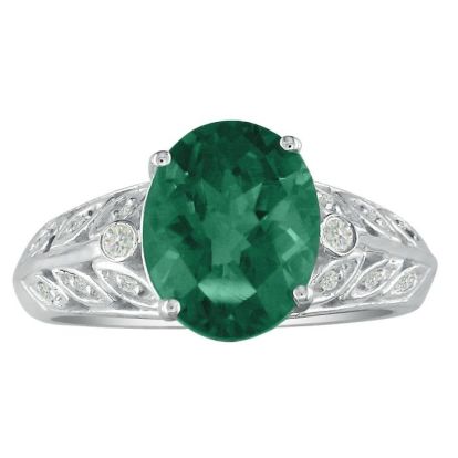 1 3/4 Carat Oval Shape Emerald and Diamond Ring in 14 Karat White Gold
