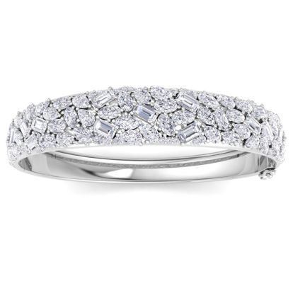 13 Carat Lab Grown Diamond Fancy Bangle Bracelet In 14 Karat White Gold, 7 Inches