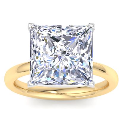 7 Carat Princess Cut Lab Grown Diamond Ring In 14K Yellow Gold, Solitaire