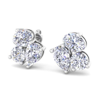 1 1/2 Carat Lab Grown Diamond Cluster Stud Earrings In 14 Karat White Gold