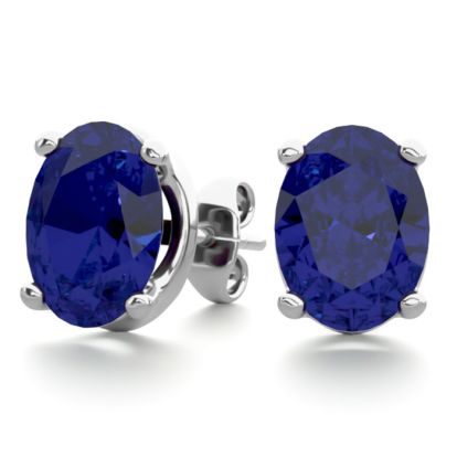 3 Carat Oval Shape Sapphire Stud Earrings In Sterling Silver