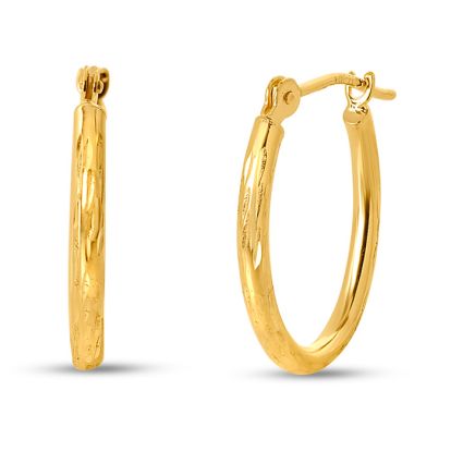 14 Karat Yellow Gold Textured Hoop Earrings, 17.5x12MM