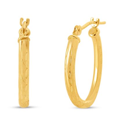 14 Karat Yellow Gold Textured Hoop Earrings, 17.5x12MM