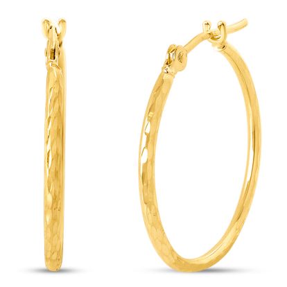 14 Karat Yellow Gold Diamond Cut Hoop Earrings, 20MM