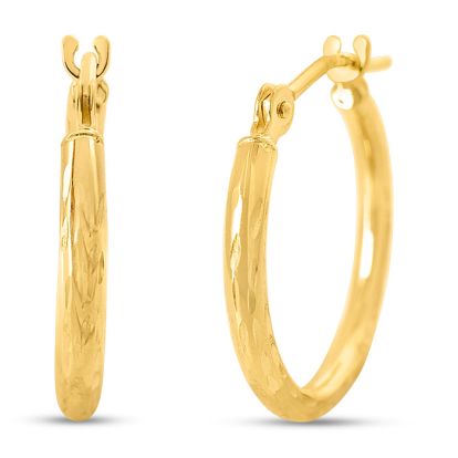 14 Karat Yellow Gold Diamond Cut Hoop Earrings, 16MM